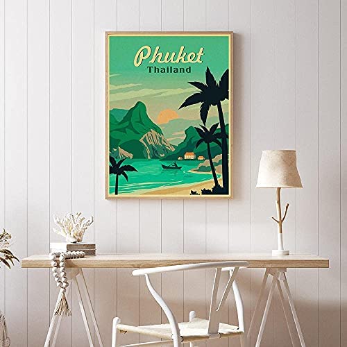 ZHJJD PóSter E Impresiones De Phuket Paisaje De La Ciudad De Viaje Pintura De Lienzo Vintage Arte De Pared De Moda para Sala De Estar ImáGenes De DecoracióN del Hogar 60x80 Cm Sin Marco