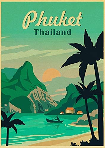 ZHJJD PóSter E Impresiones De Phuket Paisaje De La Ciudad De Viaje Pintura De Lienzo Vintage Arte De Pared De Moda para Sala De Estar ImáGenes De DecoracióN del Hogar 60x80 Cm Sin Marco