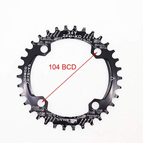 ZHTT Apto para Anillo de Cadena 104 Bcd Redondo 30T 32T 34T 36T 38 Diente Estrecho N Ancho Placa de Diente Ultraligera MTB Bicicleta de montaña 104Bcd Plato de Bicicleta de Rueda de Cadena