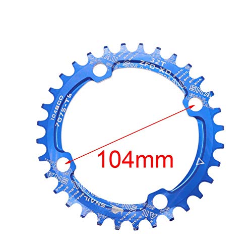 ZHTT Apto para Anillo de Cadena 104 BCD Redondo 30t 32t 34t 36t 38 Dientes Placa de Diente Ultraligera Estrecha y Ancha MTB Bicicleta de montaña 104BCD Plato de Rueda de Cadena para Bicicleta