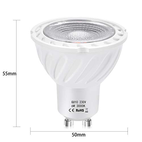 ZIKEY 6W GU10 Bombilla LED, Luz Blanco Calido 3000K, Equivalente a 60W Lámparas Halógenas, 600lm, No regulable - Paquete de 10