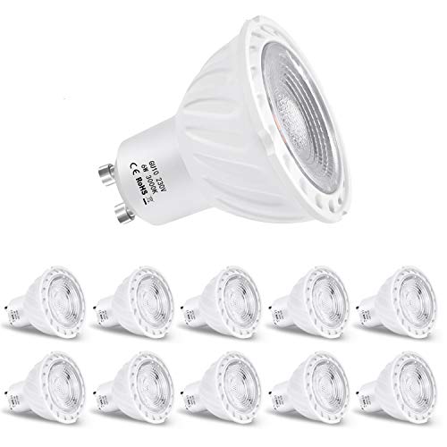 ZIKEY 6W GU10 Bombilla LED, Luz Blanco Calido 3000K, Equivalente a 60W Lámparas Halógenas, 600lm, No regulable - Paquete de 10