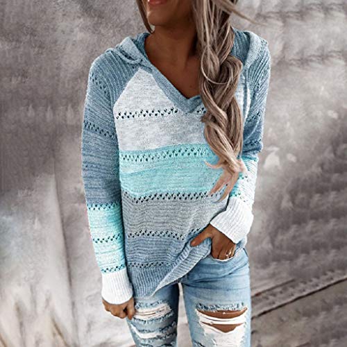 Zilosconcy Sudadera Mujer con Capucha Tejido de Punto Jersey Patchwork Mujer Otoño Invierno Talla Grande Hoodie Suelto Sólido Manga Larga Sweatshirt Tops Chica