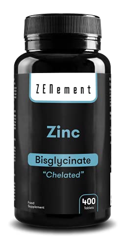 Zinc 25 mg (Bisglicinato), QUELADO, 400 Comprimidos | Antioxidante, ayuda al sistema inmunológico, piel, cabello y vista | Vegano | de Zenement