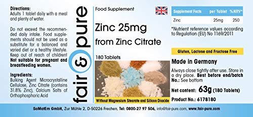 Zinc 25mg de citrato de zinc - 180 comprimidos veganos - altamente dosificado