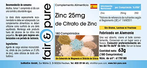 Zinc 25mg de citrato de zinc - 180 comprimidos veganos - altamente dosificado