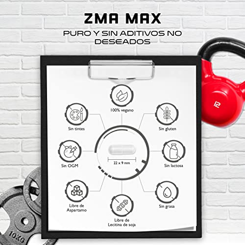 ZMA MAX - 180 Cápsulas - Dosis extra altas - Zinc + Magnesio + Vitamina B6 - Premium: Con 3 compuestos de magnesio - Vegano