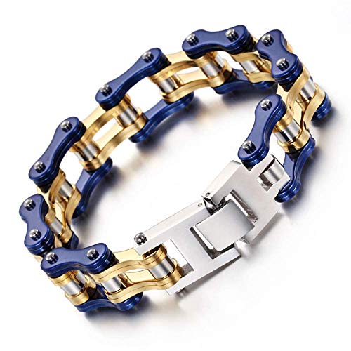 ZMJYH Maravillosa Pulsera De Acero De Titanio, Pulsera De Ciclismo Tendencia Oro Azul Engrosamiento Cadena De Bicicleta Pulsera De Acero De Titanio Joyería, Impermeable 22 Cm Unisex