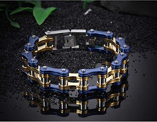 ZMJYH Maravillosa Pulsera De Acero De Titanio, Pulsera De Ciclismo Tendencia Oro Azul Engrosamiento Cadena De Bicicleta Pulsera De Acero De Titanio Joyería, Impermeable 22 Cm Unisex