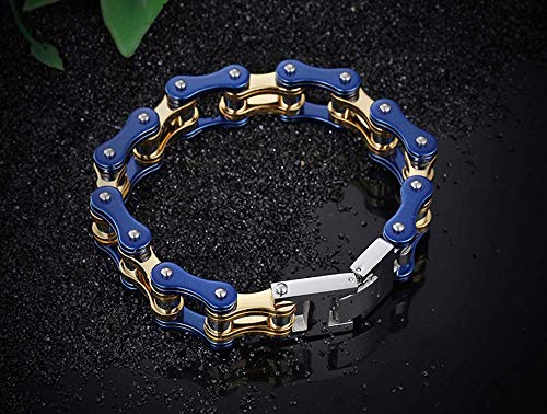 ZMJYH Pulsera Minimalista De Acero De Titanio, Pulsera De Ciclismo Tendencia Oro Azul Engrosamiento Cadena De Bicicleta Pulsera De Acero De Titanio Joyería, Resistente Al Agua 22 Cm para Hombres