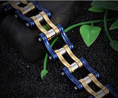 ZMJYH Pulsera Minimalista De Acero De Titanio, Pulsera De Ciclismo Tendencia Oro Azul Engrosamiento Cadena De Bicicleta Pulsera De Acero De Titanio Joyería, Resistente Al Agua 22 Cm para Hombres