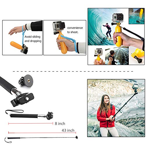 ZOOKKI Camera Accessory Kit for GoPro Hero 4/ 3 / 3/ 2/ 1/ SJ4000/ SJ5000/ SJ6000 - Black Silver (19 Items)