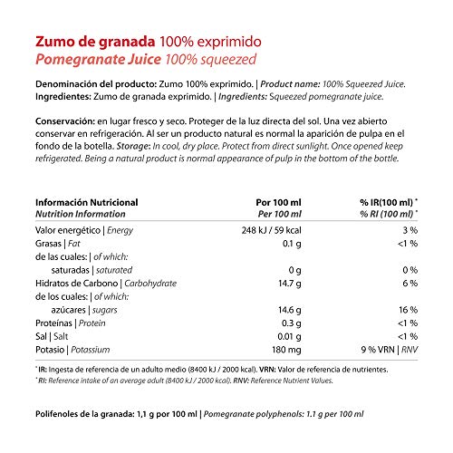 Zumo de Granada Natural 100% Exprimido de Vitalgrana - Zumo Sin Azúcar Añadido - Sin Conservantes ni Colorantes - 200ml - 6 Unidades