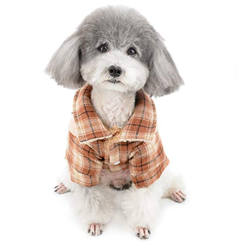 Zunea Chaqueta para perros pequeños, abrigo de tartán de invierno, forro polar cálido, ropa para cachorros, ropa suave a cuadros fríos para Chihuahua, Yorkshire, marrón, XL