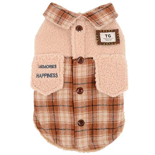 Zunea Chaqueta para perros pequeños, abrigo de tartán de invierno, forro polar cálido, ropa para cachorros, ropa suave a cuadros fríos para Chihuahua, Yorkshire, marrón, XL