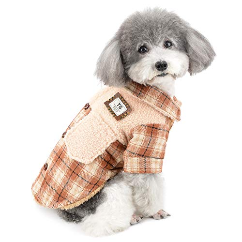 Zunea Chaqueta para perros pequeños, abrigo de tartán de invierno, forro polar cálido, ropa para cachorros, ropa suave a cuadros fríos para Chihuahua, Yorkshire, marrón, XL