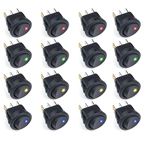 ZWOOS 16 Pcs Interruptor de palanca Coche 12V 20A Iluminado ON-OFF LED Interruptor Basculante Redondo