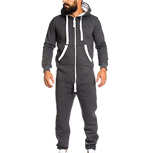 ZXCVB 2021 New Hombres Jumpsuit Onesie Jogger One Pieces Glow Traje Traje Slim Fit Jumpsuit Men Global Cozy Onesie One Piece Sports Traje Traje Pijamas Loungewear(Size:XXL,Color:Gris Oscuro)