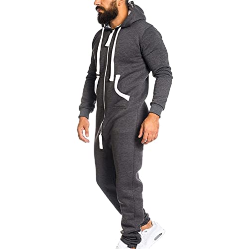 ZXCVB 2021 New Hombres Jumpsuit Onesie Jogger One Pieces Glow Traje Traje Slim Fit Jumpsuit Men Global Cozy Onesie One Piece Sports Traje Traje Pijamas Loungewear(Size:XXL,Color:Gris Oscuro)