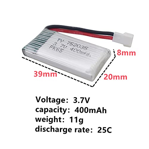 ZYGY 5PCS 3.7V 400mAh Lipo Batería y 5en1 Cargador para H99W H31 H6C H98 AT-96 TR-C385 TR-P51 TR-F22 RC Quadcopter repuestos(Rojo)