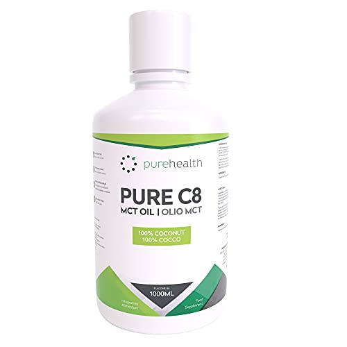 100% Aceite de coco C8 MCT | Pureza de 99% | Ácido Caprílico Puro C8 | NON_GMO | 1000ML | Paleo | Cetogénica | Vegana | Sin gluten | Sin BPA (1000ml Coco C8)