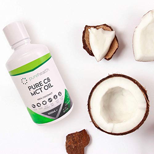 100% Aceite de coco C8 MCT | Pureza de 99% | Ácido Caprílico Puro C8 | NON_GMO | 1000ML | Paleo | Cetogénica | Vegana | Sin gluten | Sin BPA (1000ml Coco C8)