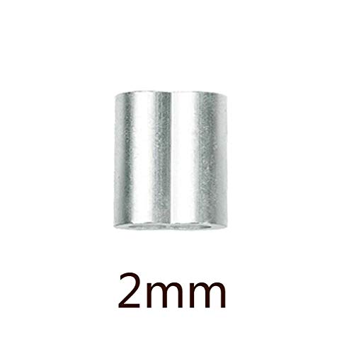 100 Piezas Manga de Aluminio, Casquillos para Cuerdas, Cable Cuerda de Aluminio Mangas para Colgar la Foto de la Ropa, Mangas de Aluminio de Cuerda de Alambre para Cable de Alambre de 2 mm-Plata