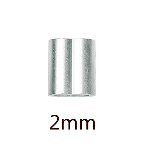 100 Piezas Manga de Aluminio, Casquillos para Cuerdas, Cable Cuerda de Aluminio Mangas para Colgar la Foto de la Ropa, Mangas de Aluminio de Cuerda de Alambre para Cable de Alambre de 2 mm-Plata