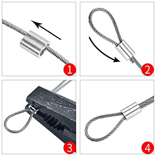 100 Piezas Mangas de Aluminio, 4 mm Clips Virolas de Aluminio, Manguito de Bucle de Aluminio para Cables Cuerda, Casquillos de Aluminio para Cuerda de Alambre