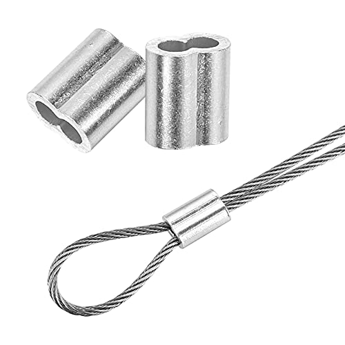 100 Piezas Mangas de Aluminio, 4 mm Clips Virolas de Aluminio, Manguito de Bucle de Aluminio para Cables Cuerda, Casquillos de Aluminio para Cuerda de Alambre
