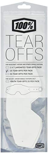 100% Racecraft/Accuri/Strata Standard Tear-Offs-20 PK Accesorios Deportivos, Adulto Unisex, Transparente (Tear-Offs), Talla Única