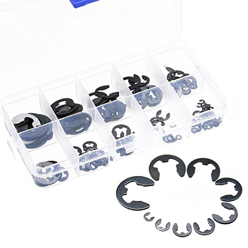 120 Piezas 10 Tamaño 304 Acero Inoxidable E-Clip Retening Snap Apertura Anillo Circlip Kit 1.5/2 /3/4/5/6/7/8/9/10 mm con Caja de plástico