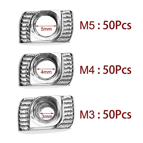 150 Piezas 20 Series Tuercas en T M3/ M4/ M5 Tuerca de Ranura de T Kit de Surtido de Tuerca Cierre de Cabeza de Martillo para Perfil de Aluminio