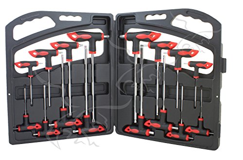 16 LLAVES ACODADAS TIPO T TORX, ALLEN Y HEXAGONALES CON MANGO DE DESTORNILLADOR TORX HEX Y ALLEN