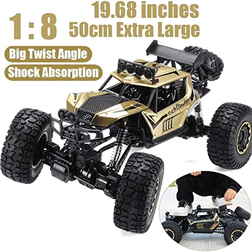 1:8 4WD RC Cars 50cm Super Large Trucks 4x4 2.4G High Speed Bigfoot Remote Control Buggy Truck Climbing Off-Road Vehicle for Boys and Adults Festival Gift (Gold 3 Battery)