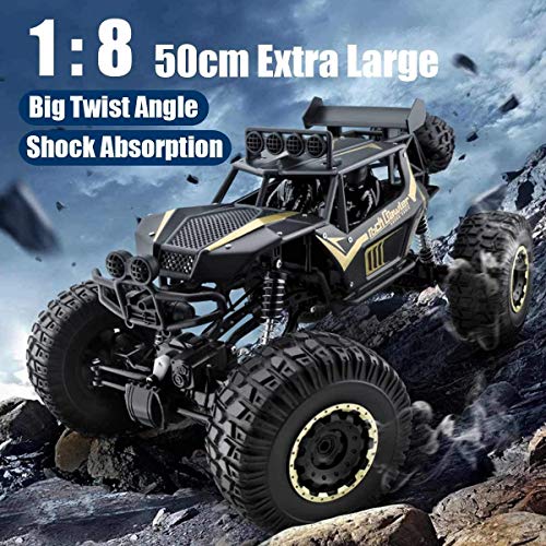 1:8 Scale Remote Control Crawler 2.4GHz 4WD High Speed All Terrains Electric Off-Road Electric Vehicle 4x4 Monster Buggy Vehicle Truck for Boys Kids Teens and Adults (Black 3 Battery)