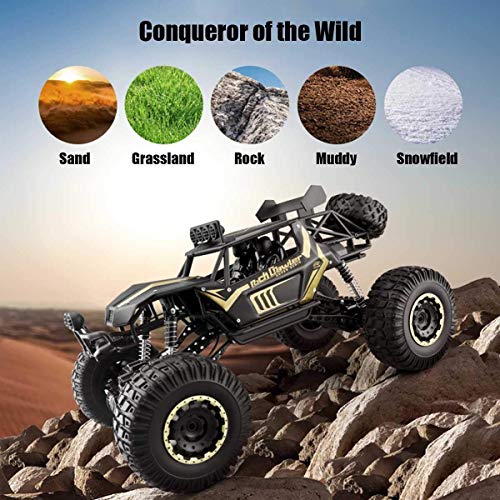 1:8 Scale Remote Control Crawler 2.4GHz 4WD High Speed All Terrains Electric Off-Road Electric Vehicle 4x4 Monster Buggy Vehicle Truck for Boys Kids Teens and Adults (Black 3 Battery)