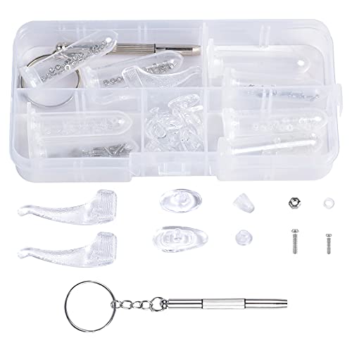 183 Piezas Kit de Reparación de Gafas, Accesorios para Gafas Incluye Almohadillas Nasales Antideslizantes Gafas, Gancho para la Oreja, Tuerca, Mini Destornillador, para Gafas Gafas de sol