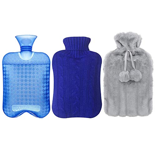 1pack Bolsa para Agua Caliente 2L con 2 Funda Blanda y Funda de punto Extraíble Bolsa Hecho con Tela de Calidad y Caucho Hot Water Bottle Perfecto Invierno