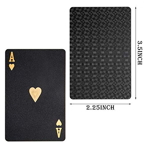 2 Barajas Cartas de Juego Cartas de Poker Impermeables Tarjeta de Poker Pet de Plástico Herramientas de Juego de Póquer Novedad para Fiesta de Juego de Familia (Negro y Dorado)