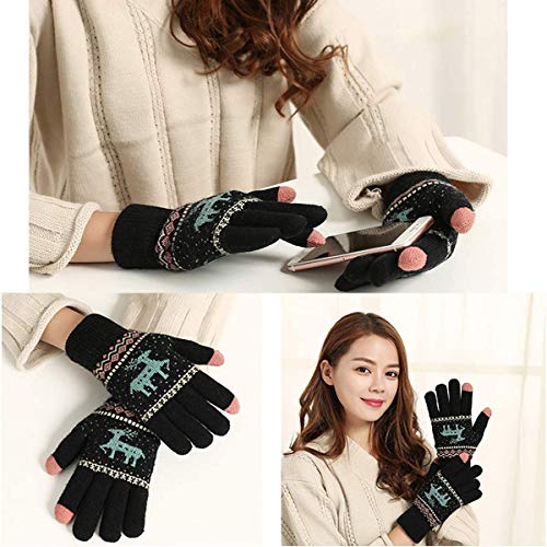 2 Pares Guantes Touch Screen para Mujer, Guantes de Punto， Guantes cálidos táctiles Moda, Guantes Termicos para el Clima frío al, Conducir Antiviento Regalo Ideal （Negro y Caqui）