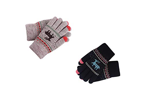 2 Pares Guantes Touch Screen para Mujer, Guantes de Punto， Guantes cálidos táctiles Moda, Guantes Termicos para el Clima frío al, Conducir Antiviento Regalo Ideal （Negro y Caqui）