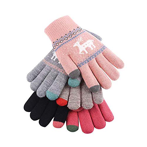 2 Pares Guantes Touch Screen para Mujer, Guantes de Punto， Guantes cálidos táctiles Moda, Guantes Termicos para el Clima frío al, Conducir Antiviento Regalo Ideal （Negro y Caqui）