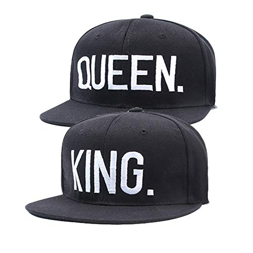 2 Piezas Gorra de Béisbol, King & Queen Gorra de Béisbol, Gorra Bordada Gorra de Béisbol, Mujeres Amantes de Unisex, para Parejas, Rap, al Aire Libre(Negro)