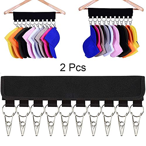 2 Piezas Percha Organizador de Sombrero, Organizador de Gorras para Sombrero, Percheros para Gorras de Béisbol, Organizador de Soporte para Gorra de Béisbol, para Colgadores Ropa (Negro)