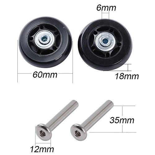 2 Ruedas Repuestos para Maletas con Recambios 60mm x 18mm Eje 35mm