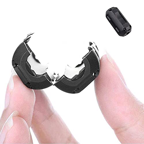 20 Piezas Ferrita, Núcleo Magnético de Anillo de Ferrita 3,5 mm 5 mm 7 mm 9 mm, Núcleos de Ferrita Núcleo de Anillo de Ferrita con Clip, Clip de Cable Supresor de Ruido con Clip, Negro