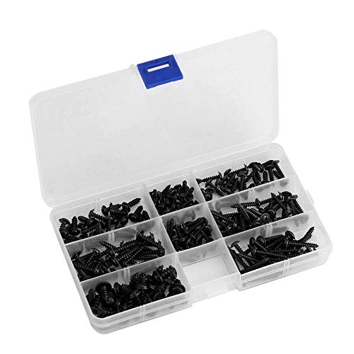 210 Piezas Negro Tornillos Autorroscantes, Kit Surtido Tornillos Autorroscantes Redondos Negros Acero Inoxidable, Tornillos Chapa Tornillos Autoperforante Phillips, con Caja Transparente