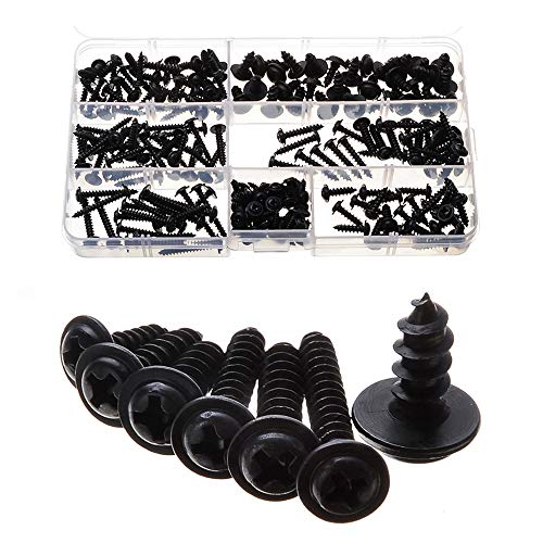 210 Piezas Negro Tornillos Autorroscantes, Kit Surtido Tornillos Autorroscantes Redondos Negros Acero Inoxidable, Tornillos Chapa Tornillos Autoperforante Phillips, con Caja Transparente