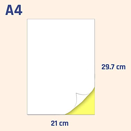 210 x 297 mm, 25 hojas, A4 Etiqueta Adhesiva Blanca Pegatina - 1 etiqueta por hoja